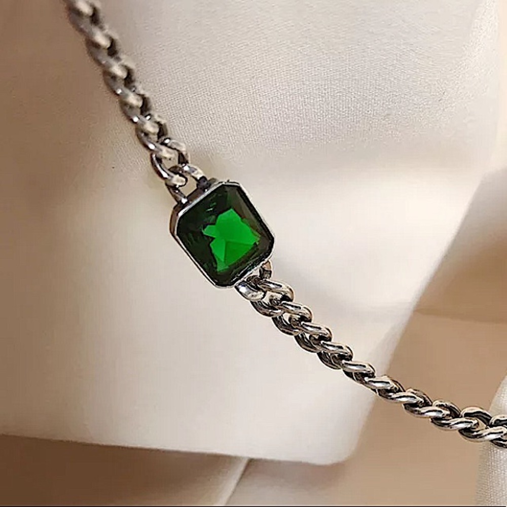 Emerald Zircon Sterling Silver Chain Link Bracelet - Picture 8 of 12